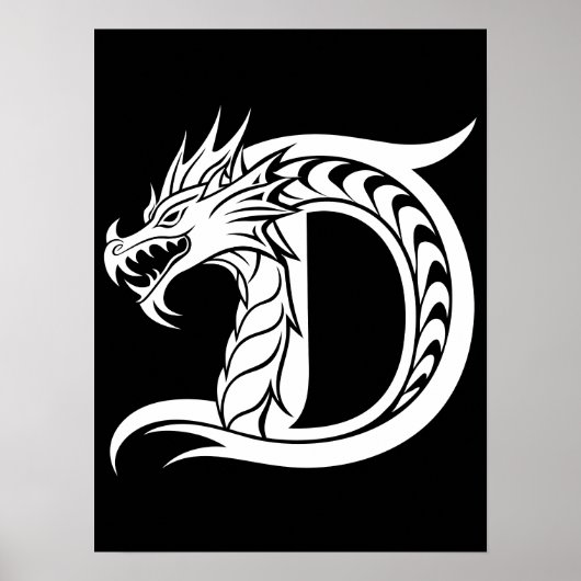 Dragon Styled Letter D, Dragon Alphabet, Monogram Poster (Voorkant)