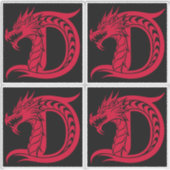 Dragon Styled Letter D, Dragon Alphabet, Monogram Sticker (Voorkant)
