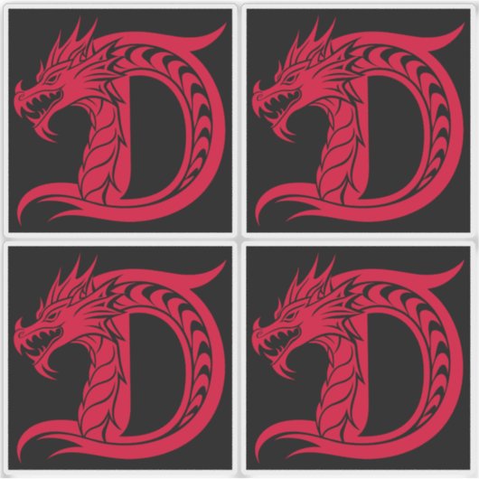 Dragon Styled Letter D, Dragon Alphabet, Monogram Sticker (Voorkant)