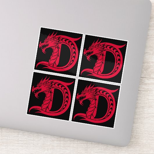 Dragon Styled Letter D, Dragon Alphabet, Monogram Sticker (Detail)