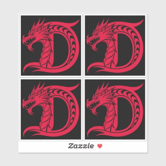 Dragon Styled Letter D, Dragon Alphabet, Monogram Sticker (Vel)