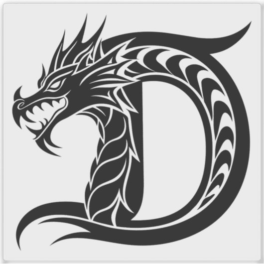Dragon Styled Letter D, Dragon Alphabet, Monogram Sticker (Voorkant)