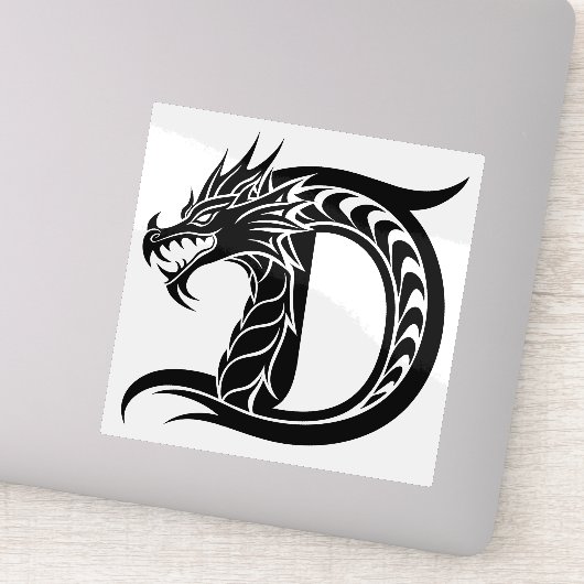 Dragon Styled Letter D, Dragon Alphabet, Monogram Sticker (Detail)