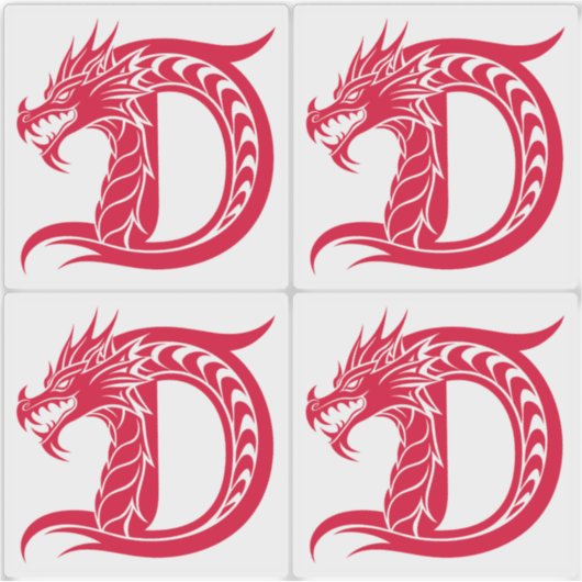 Dragon Styled Letter D, Dragon Alphabet, Monogram Sticker (Voorkant)
