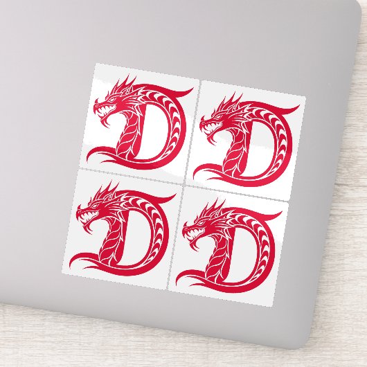 Dragon Styled Letter D, Dragon Alphabet, Monogram Sticker (Detail)