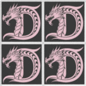 Dragon Styled Letter D, Dragon Alphabet, Monogram Sticker (Voorkant)
