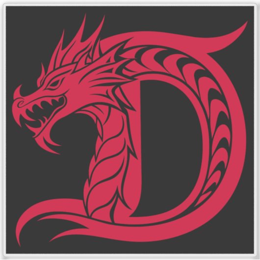 Dragon Styled Letter D, Dragon Alphabet, Monogram Sticker (Voorkant)