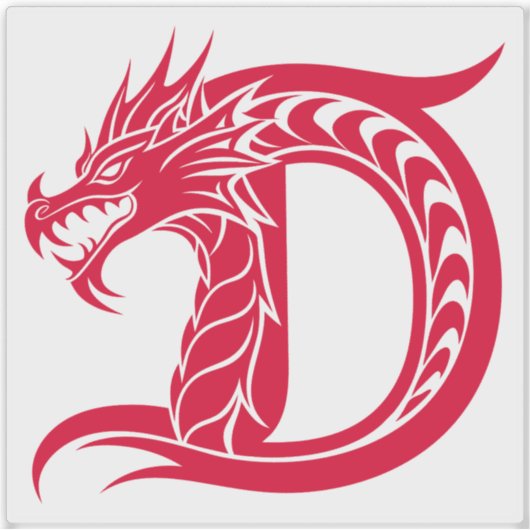Dragon Styled Letter D, Dragon Alphabet, Monogram Sticker (Voorkant)
