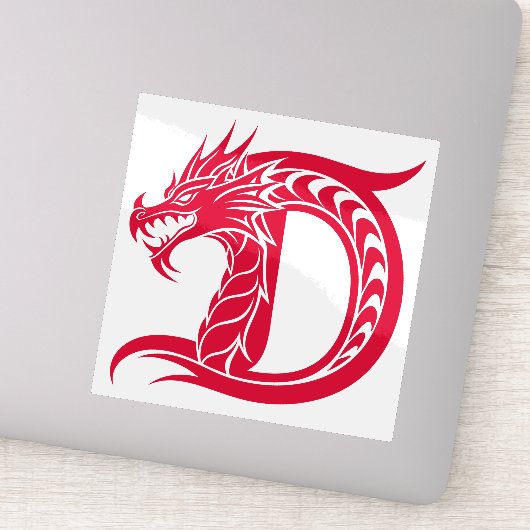 Dragon Styled Letter D, Dragon Alphabet, Monogram Sticker (Detail)