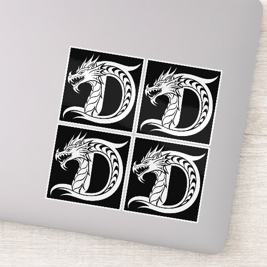 Dragon Styled Letter D, Dragon Alphabet, Monogram Sticker (Detail)