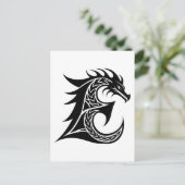 Dragon Styled Letter E, Dragon Alphabet, Monogram Briefkaart (Staand voorkant)