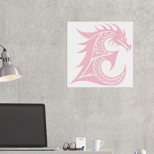 Dragon Styled Letter E, Dragon Alphabet, Monogram Folie Afdrukken (Insitu (Desk 2))