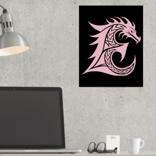 Dragon Styled Letter E, Dragon Alphabet, Monogram Folie Afdrukken