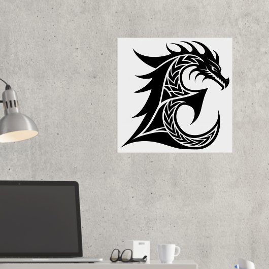 Dragon Styled Letter E, Dragon Alphabet, Monogram Folie Afdrukken (Insitu (Desk 2))