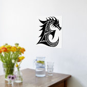 Dragon Styled Letter E, Dragon Alphabet, Monogram Folie Afdrukken (Laag (Keuken))