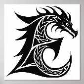 Dragon Styled Letter E, Dragon Alphabet, Monogram Folie Afdrukken (Voorkant)