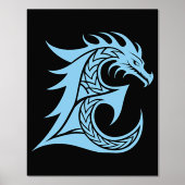 Dragon Styled Letter E, Dragon Alphabet, Monogram Folie Afdrukken (Voorkant)