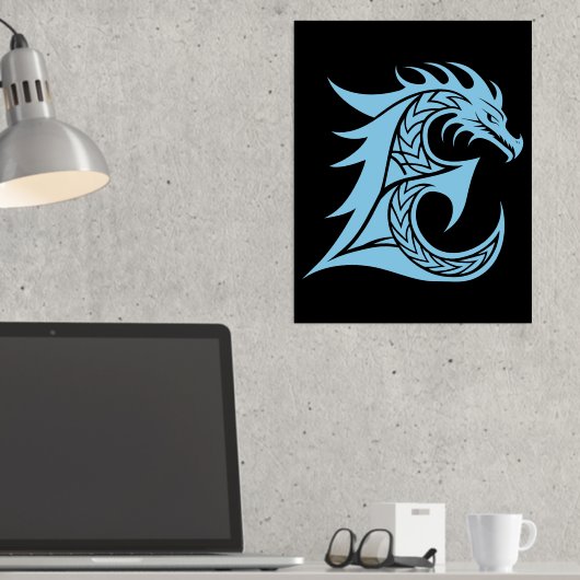 Dragon Styled Letter E, Dragon Alphabet, Monogram Folie Afdrukken (Insitu (Desk))