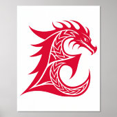 Dragon Styled Letter E, Dragon Alphabet, Monogram Folie Afdrukken (Voorkant)