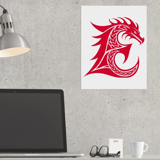 Dragon Styled Letter E, Dragon Alphabet, Monogram Folie Afdrukken (Insitu (Desk))