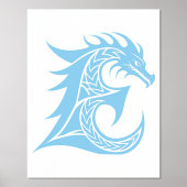 Dragon Styled Letter E, Dragon Alphabet, Monogram Folie Afdrukken (Voorkant)