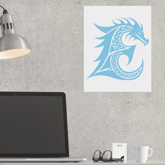 Dragon Styled Letter E, Dragon Alphabet, Monogram Folie Afdrukken (Insitu (Desk))