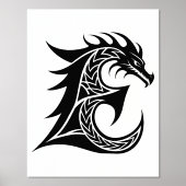 Dragon Styled Letter E, Dragon Alphabet, Monogram Folie Afdrukken (Voorkant)