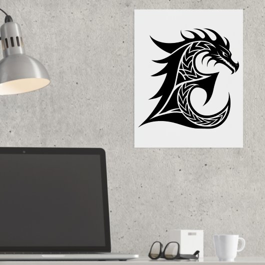 Dragon Styled Letter E, Dragon Alphabet, Monogram Folie Afdrukken (Insitu (Desk))