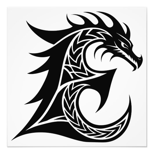 Dragon Styled Letter E, Dragon Alphabet, Monogram Foto Afdruk (Voorkant)