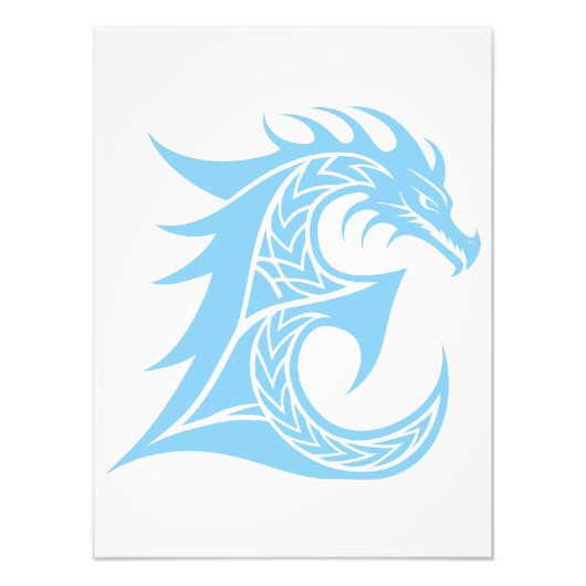 Dragon Styled Letter E, Dragon Alphabet, Monogram Foto Afdruk (Voorkant)