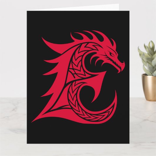 Dragon Styled Letter E, Dragon Alphabet, Monogram Kaart (Kleine Plant)