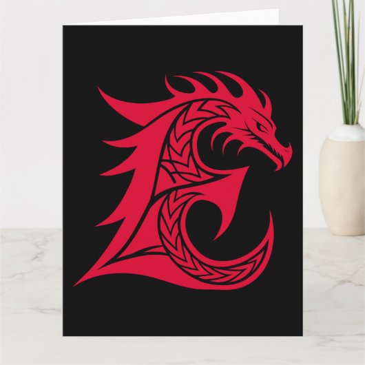 Dragon Styled Letter E, Dragon Alphabet, Monogram Kaart (Voorkant)