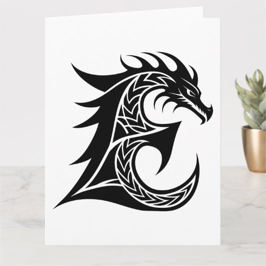 Dragon Styled Letter E, Dragon Alphabet, Monogram Kaart (Kleine Plant)
