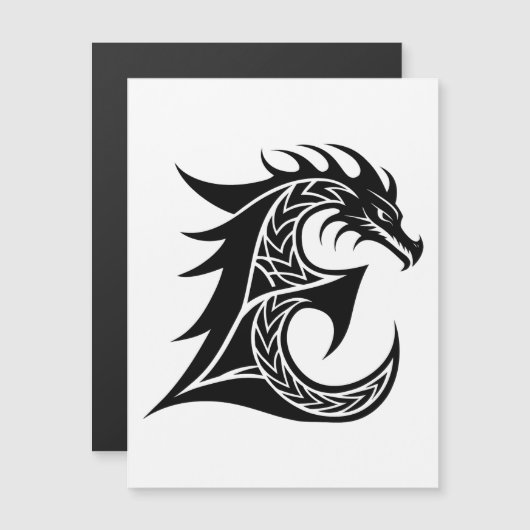 Dragon Styled Letter E, Dragon Alphabet, Monogram Magnetische Uitnodiging (Voorkant / Achterkant)