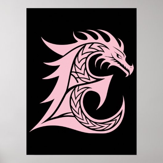 Dragon Styled Letter E, Dragon Alphabet, Monogram Poster (Voorkant)
