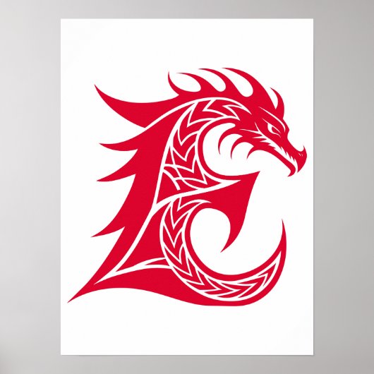 Dragon Styled Letter E, Dragon Alphabet, Monogram Poster (Voorkant)