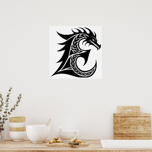 Dragon Styled Letter E, Dragon Alphabet, Monogram Poster (Keuken)