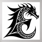 Dragon Styled Letter E, Dragon Alphabet, Monogram Poster (Voorkant)