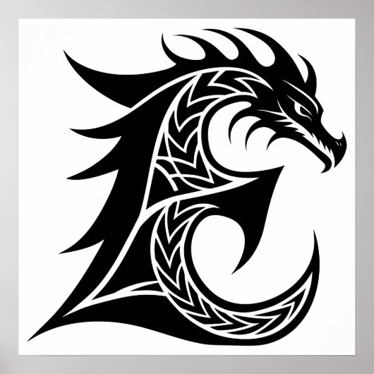 Dragon Styled Letter E, Dragon Alphabet, Monogram Poster (Voorkant)
