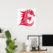Dragon Styled Letter E, Dragon Alphabet, Monogram Poster (Thuiskantoor)