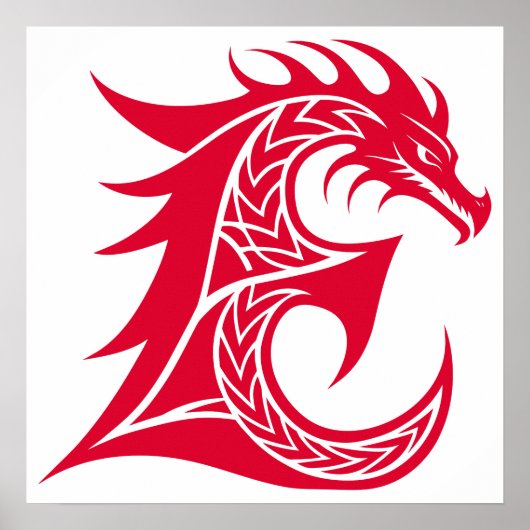 Dragon Styled Letter E, Dragon Alphabet, Monogram Poster (Voorkant)