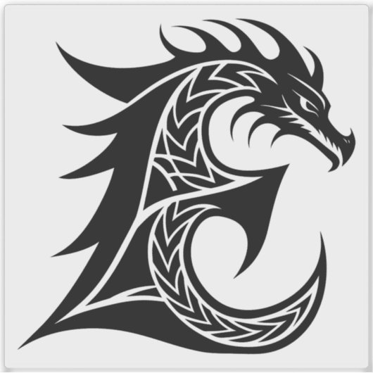 Dragon Styled Letter E, Dragon Alphabet, Monogram Sticker (Voorkant)