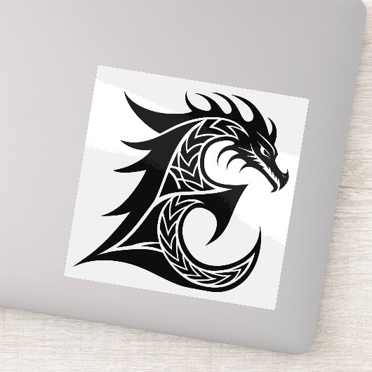 Dragon Styled Letter E, Dragon Alphabet, Monogram Sticker (Detail)