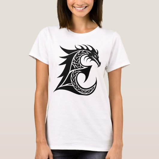 Dragon Styled Letter E, Dragon Alphabet, Monogram T-shirt (Voorkant)