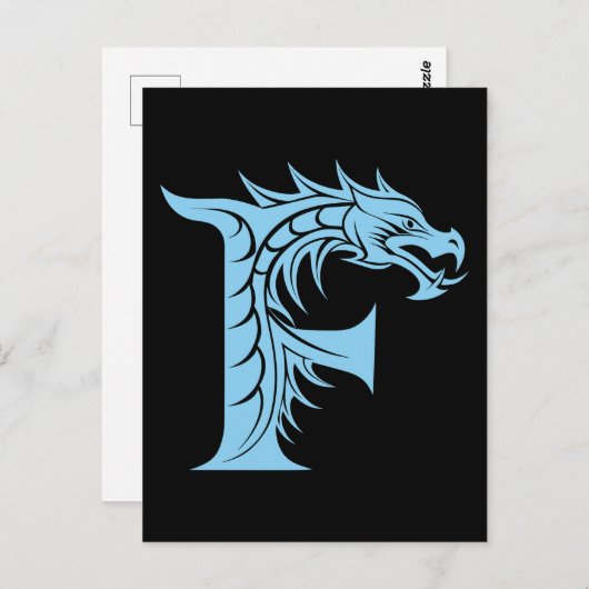 Dragon Styled Letter F, Dragon Alphabet, Monogram Briefkaart (Voorkant / Achterkant)