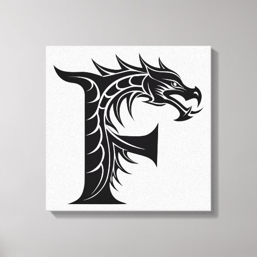Dragon Styled Letter F, Dragon Alphabet, Monogram Canvas Afdruk (Voorkant)
