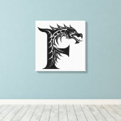 Dragon Styled Letter F, Dragon Alphabet, Monogram Canvas Afdruk (Insitu (Houten vloer))
