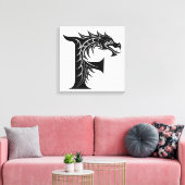 Dragon Styled Letter F, Dragon Alphabet, Monogram Canvas Afdruk (Insitu (Woonkamer))
