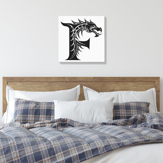 Dragon Styled Letter F, Dragon Alphabet, Monogram Canvas Afdruk (Insitu (Slaapkamer))