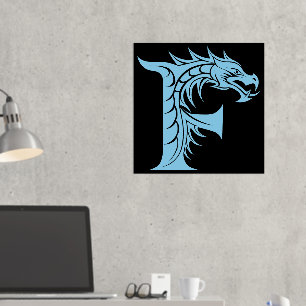 Dragon Styled Letter F, Dragon Alphabet, Monogram Folie Afdrukken